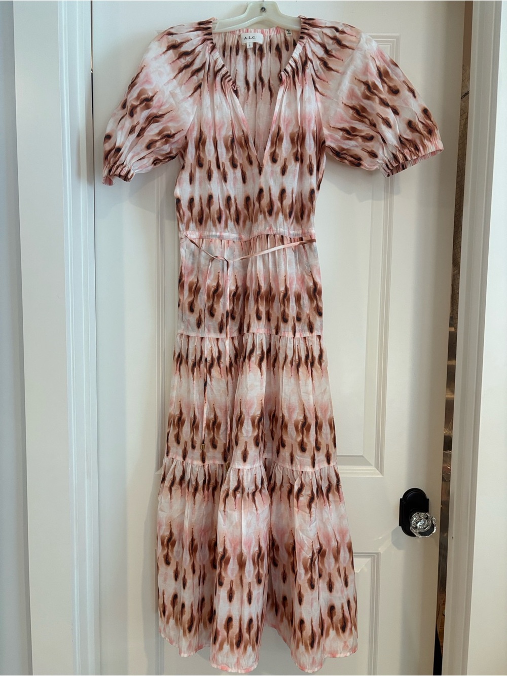 A.L.C. Pink and Brown Printed Tiered Maxi Dress